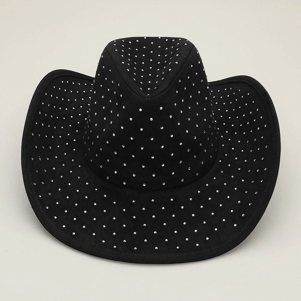 Black Rhinestone Embellished Suede Western Cowboy Fedora Hat